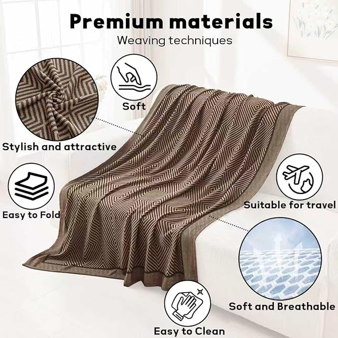 Compact Travel Blanket - Ultra Soft & Lightweight Knit Design Airplane Blanket, 53x72 Inch, Stylish Travel Shawl Wraps for Flights, Car,Travel Essentials, Gifts, Camping