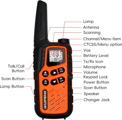 BAOFENG MP25 Walkie Talkies,Family Walkie Talkie Camping Essentials NOAA Weather Scan 155 Privacy Codes 22 FRS Channels 2PC (Orange)