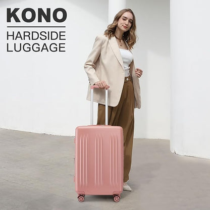Kono Lightweight 24 Inch Expandable Luggage with Quiet Spinner Wheels TSA Lock, Scratch and Drop Resistant PC+ABS Hardside Durable Medium Checked Suitcase, Nude/Rose Gold