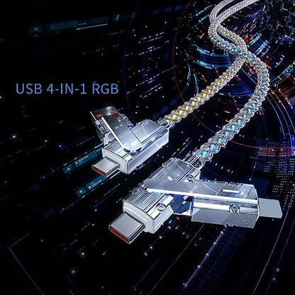 USB Cable PD Fast Charger Lighted Up (USB 4IN1 RGB),Supports Data Transfer, can be Used as a Night Light, Cable Length Approx. 39 inches, Compatible with Most Devices.
