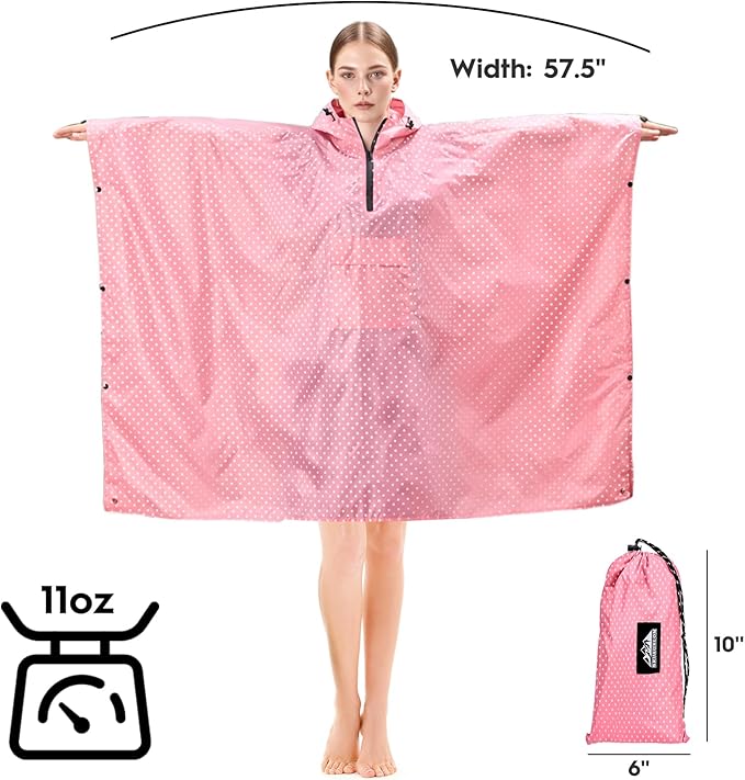 Bruvoalon 3-in-1 Rain Poncho with 1/4 Zip & Chest Pocket, Waterproof, Sunshade, Ground Mat for Adults & Youth Emergency
