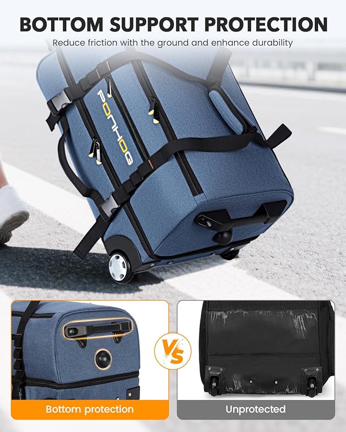 22 Inch Rolling Duffle Bag with Wheels for Men - Water Resistant Wheeled Duffle Bag for Weekend Travel & Overnight Trips, Blue