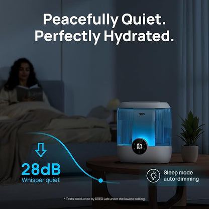 Dreo 6L Top Fill Humidifiers for Bedroom, 60H Runtime 28 dB Quiet Supersized Cool Mist Air Humidifiers for Large Room, Baby Nursery, Plant, Indoor, Night Light, Easy to Clean, Precise Humidity Control