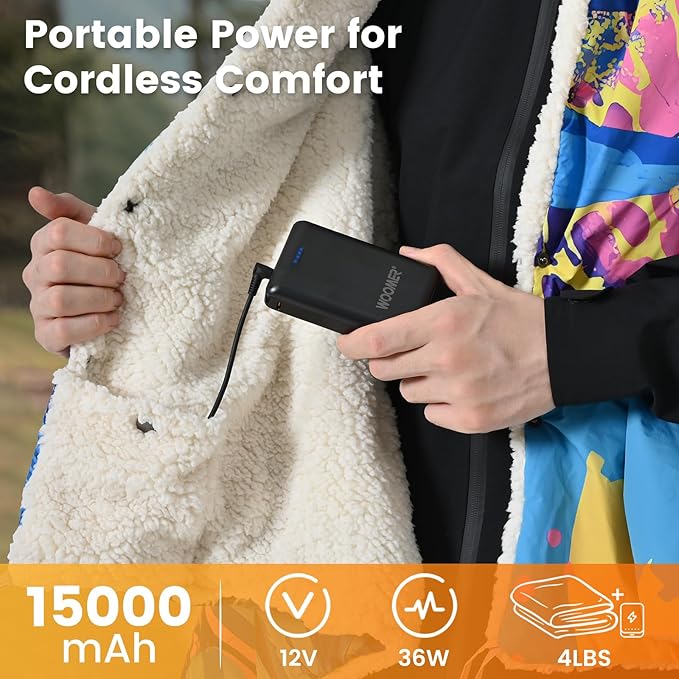 WOOMER Heated Blanket Battery Operated 50x70 Inches, 15000mAh Cordless Electric Blanket with 3 Heat Settings, Waterproof Portable Rechargeable Heating Blanket for Outdoor Camping Travel, Cheetah