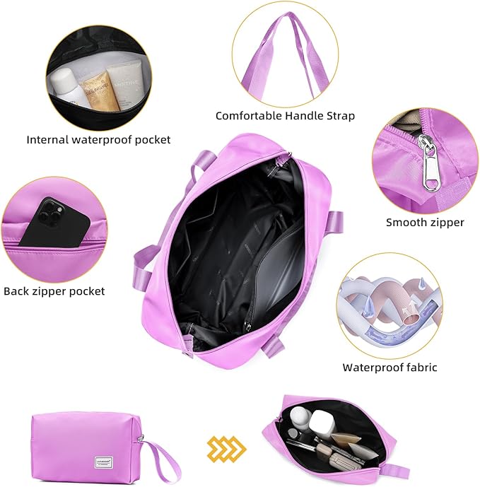LARVENDER Luggage Sets 5 Piece with Duffel Bag Expandable(Only 28 inch) Hardside PP carry on luggage with 360° Spinner Wheels TSA Lock for Men Women, Neon Pink