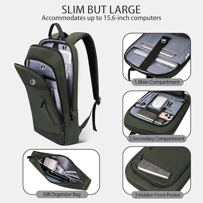 Business Backpack for Men Lightweight Commute Laptop Backpack Anti-Theft Water Resistant Backpack for 15.6 Inch Computer for Daily Office Work with Small Bag (Green)