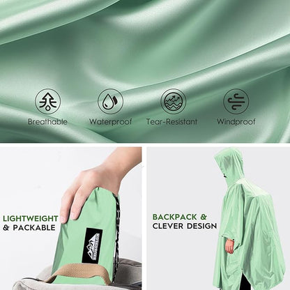 Bruvoalon 3-in-1 Rain Poncho with 1/4 Zip & Chest Pocket, Waterproof, Sunshade, Ground Mat for Adults & Youth Emergency