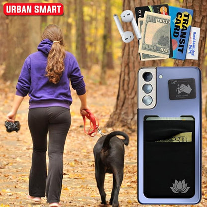 Gecko Travel Tech Double Pocket - Adhesive Card Holder - Cell Phone Pouch - Stick on Spandex Pocket - Carry Credit Cards and Cash (Lotus)