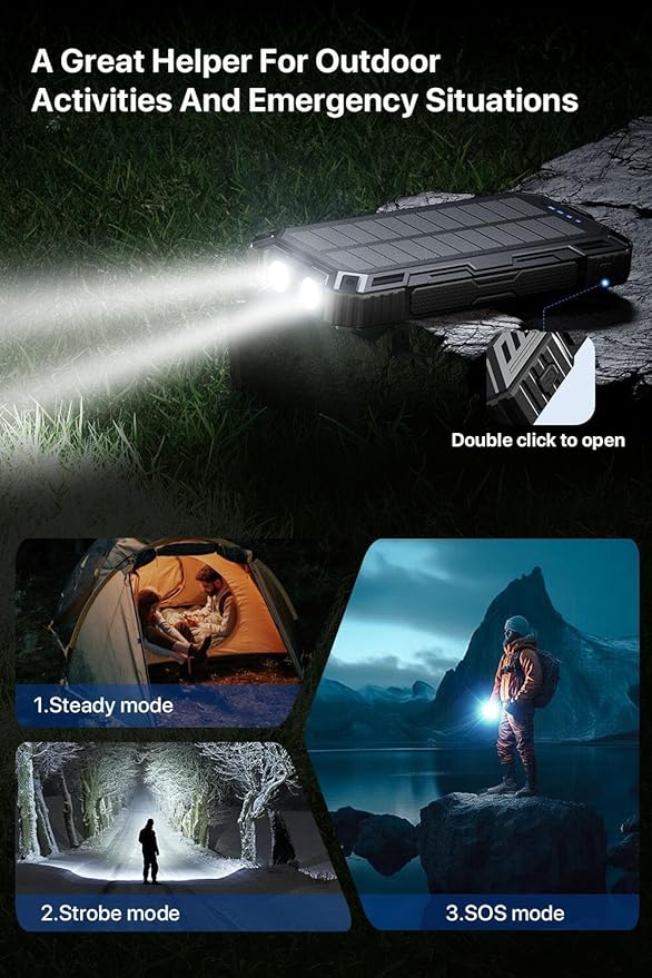 Power Bank 49800mAh Solar Portable Charger Wireless Charging USB-C 15W Fast Charging with 4 Built-in Cables LED Flashlight Battery Pack Compatible with iPhone, iPad, Perfect for Camping,Hiking
