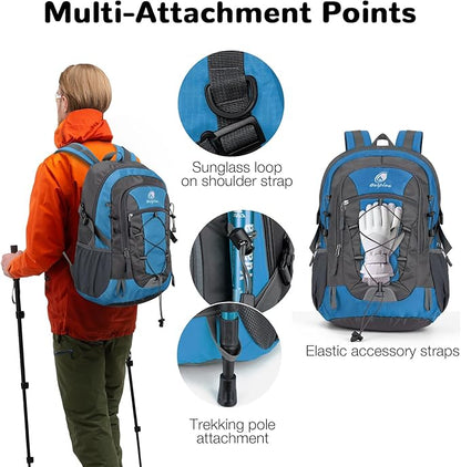 25L Small Hiking Backpack Daypack for Men Women, Waterproof Outdoor Backpack with Chest Strap for Camping, Lake Blue