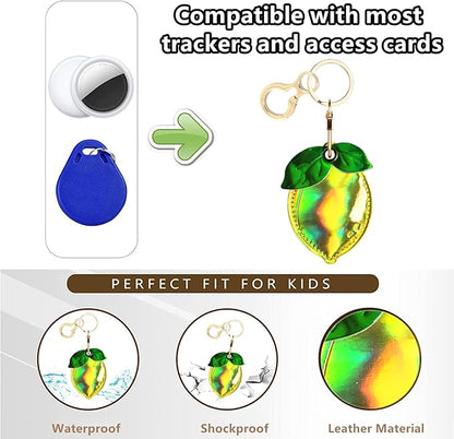 Shiny Leather Charm Keychain Holder Case Compatible with AirTag,Cute Protective Cover with Keyring,Anti-Scratch Finder GPS Tracker Case for Wallet Keys,Bag,Pets(Lemon)