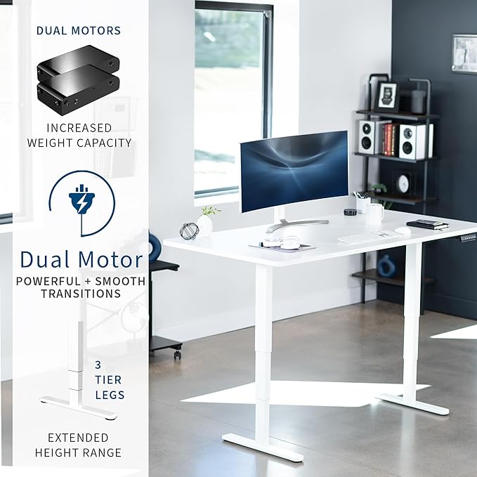 VIVO Electric 71 x 36 in Dual Motor Sit Stand Desk, Memory Height Adjustment, 2B Series, White Top White Frame, DESK-KIT-2W7W-36