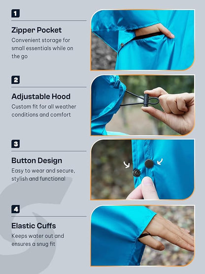 SaphiRose Unisex Rain Poncho Waterproof Raincoat Hooded for Adults Women with Pockets