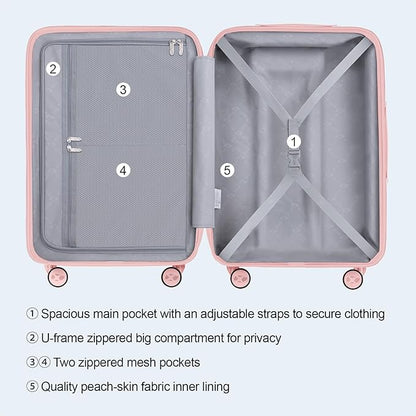 MGB Carry On Luggage 22x14x9 Airline Approved, Hardside Carry-on Luggage with Spinner Wheels & TSA Lock, Scratch-Resistant PC Lightweight Suitcase for Travel with Adjustable Telescopic Handle