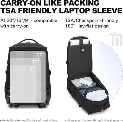 Boavan Rolling Backpack,17 inch Water Resistant Wheeled Backpack,Carry on Luggage Business Bag, Overnight College Computer bag Trolley Suitcase for Men Women Adults to Travel，Black&Orange