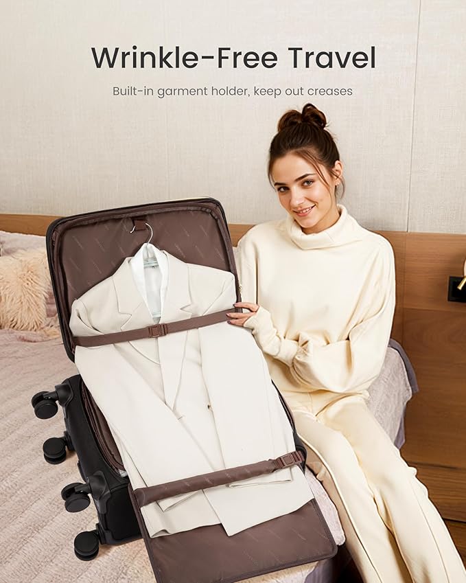 LOVEVOOK Carry on Luggage 22x14x9 Airline Approved, 22 Inch Large Rolling Suitcase with Garment Bag, Spinner Wheels & TSA Lock, 49L Softside Lightweight Underseat Carry-on Luggage for Men Women Travel