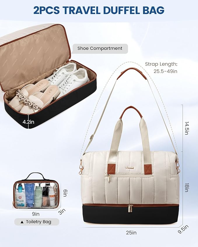 LOVEVOOK Puffer Travel Duffle Bag, Weekender Bags For Women with Shoe Compartment, Carry On Duffel Bags,Hospital Bag for Labor and Delivery