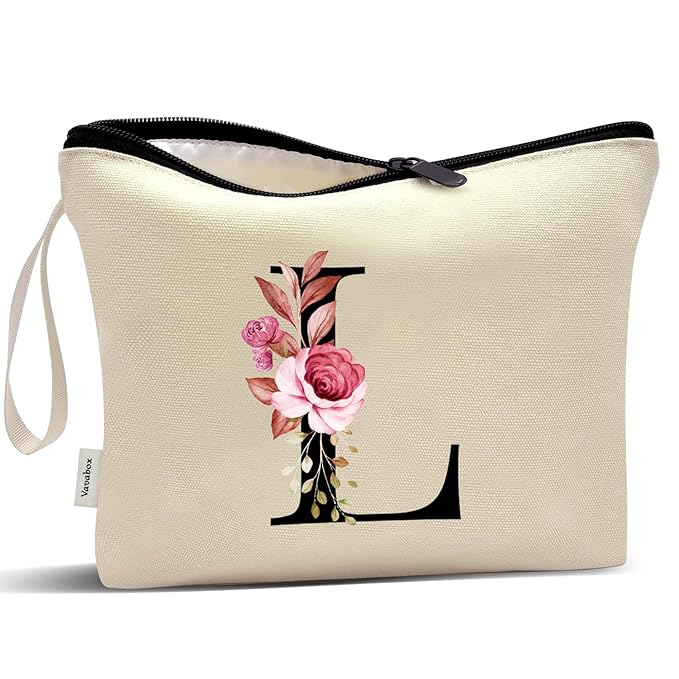 Vavabox A-Z Personalized Makeup Bag, Birthday Gifts for Women Mom, Gifts for Best Friend, Bride Bridesmaid Cosmetic bag (L, Yellow)