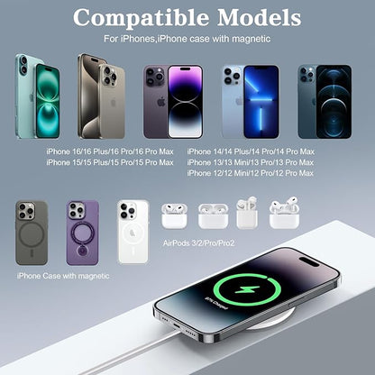 Magnetic Wireless Charger 10FT 2Pack Apple Magsafe Charger,Fast Mag-Safe Charging Wireless iPhone Charger Pad with Charging Plug for iPhone 16Pro Max/16Pro/16Plus/15Pro Max/15/14/13/12/AirPods3/Pro 2
