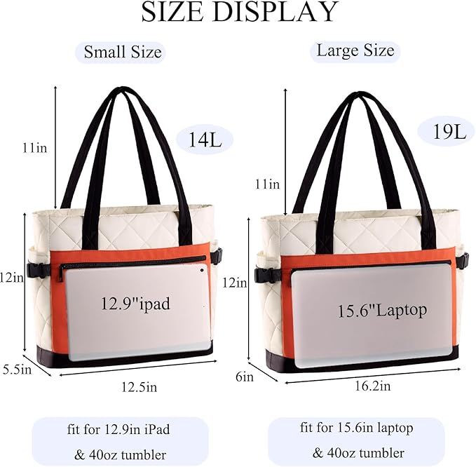 Puffer Tote Bag for Women, Work Bag with Cup Holder, Teacher Bag with Compartments, Quilted Tote Bag with Zipper for Travel