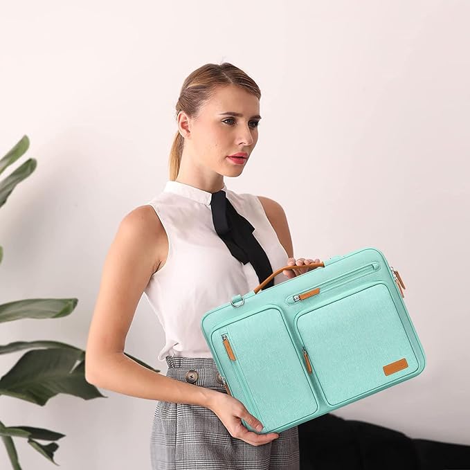 MOSISO 360 Protective Laptop Shoulder Bag,14 inch Computer Bag Compatible with HP Lenovo Dell ASUS Acer, HP, Dell Latitude, Lenovo,Side Open Messenger Bag with 4 Zipper Pockets&Handle, Aqua Green