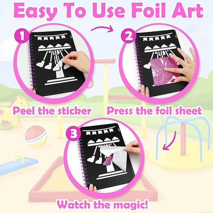 FUNNYB&G Foil Art Craft for Kids - Christmas Crafts Gift Party Favors Stocking Stuffers for Kids Art Supplies Creative Birthday Gift Travel Toys for Girls Boys 4 5 6 7 8 9 Years Old(Amusement Park)
