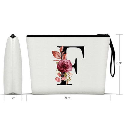 Vavabox A-Z Personalized Makeup Bag, Birthday Gifts for Women Mom, Gifts for Best Friend, Bride Bridesmaid Cosmetic bag (F, White)