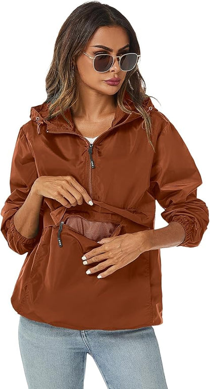 Avoogue Womens Rain Jacket with Hood,Pullover,Packable,Lightweight,Windbreaker,Waterproof,Breathable.