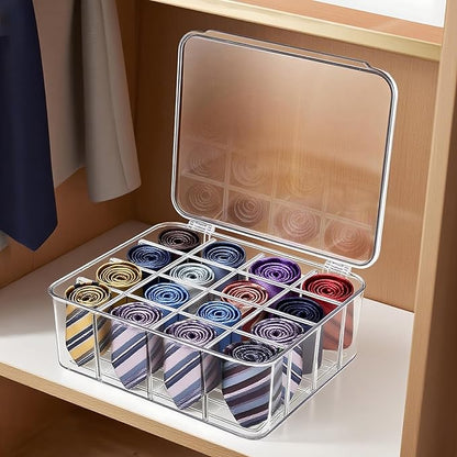 DILIBRA Socks Underwear Drawer Organizer for Closet, 16 Compartment Removable Divided Plastic Clear Sock Storage Box with Lid, Underwear Organizer Storage Container for Bra Socks Ties Scarf