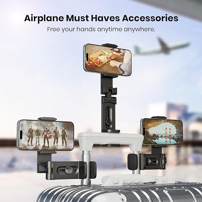 3 Pack Universal Airplane Phone Holder, Klearlook 360 Degree Rotation Travel Essentials Mount for Desk, Handsfree Stand, Flexible Accessories for Flying