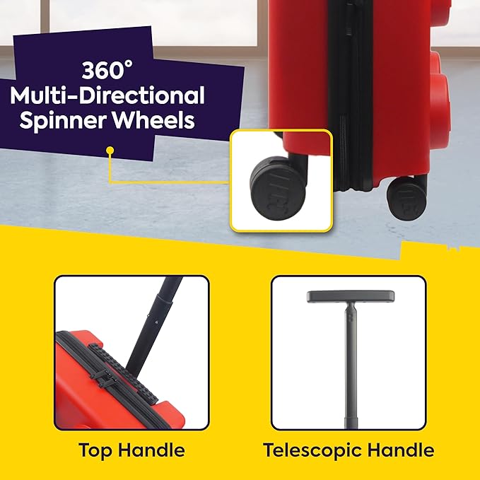 Concept One LEGO 22 Inch Carry On Luggage, Signature Trolley Expandable Hardshell Rolling Suitcase with Spinner Wheels, Red
