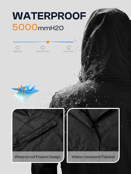 SaphiRose Women's Lightweight Long Rain Jacket Packable Raincoat Hooded Outdoor Trench Coats