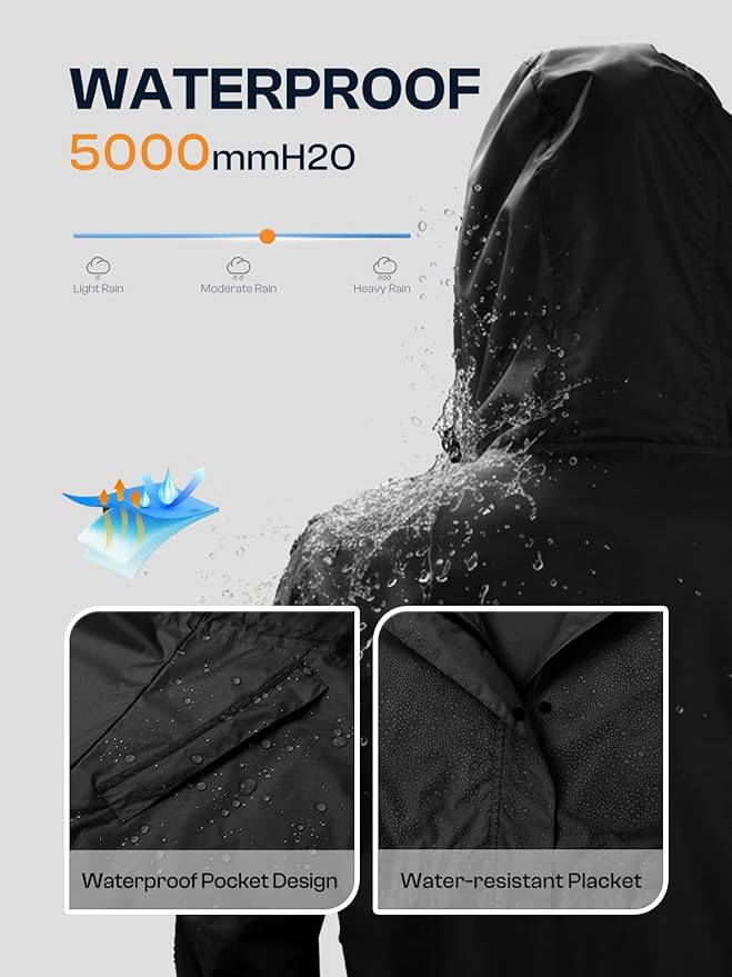 SaphiRose Women's Lightweight Long Rain Jacket Packable Raincoat Hooded Outdoor Trench Coats