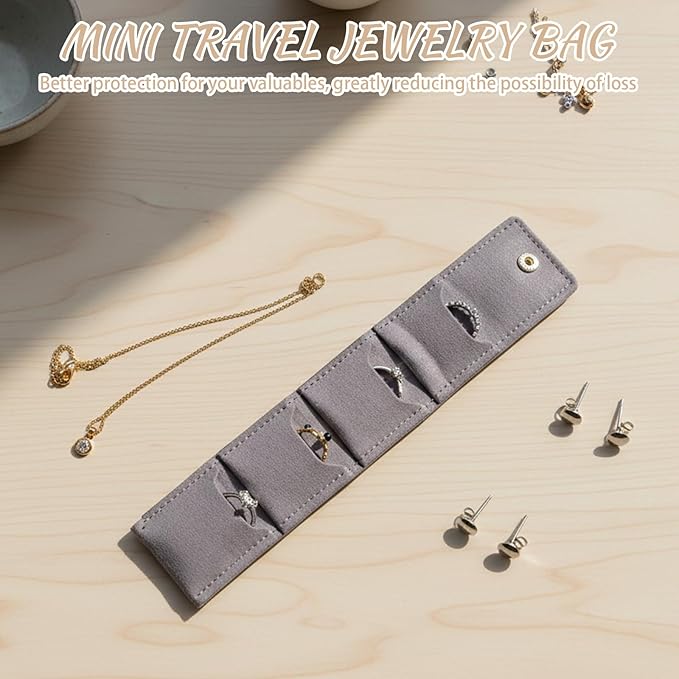3 Pack Soft Organizer Pouches for Earrings Rings Accessories, Mini Jewelry Travel Case, Beige Pink Gray Compact Storage Bags, Lightweight Portable Jewelry Organizer