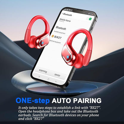 Wireless Earbud, 75Hrs Bluetooth 5.4 Headphones IP7 Waterproof for Sport, Running Wireless Earphones with ENC Noise Canceling Mics, Deep Bass Over Ear bud with Earhooks for Android, iOS, Workout, Gym