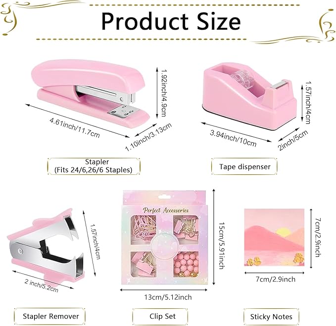 Office Supplies,Desk Accessories,Stapler and Tape Dispenser Set,1000 Staples,Staple Remover,Pen Holder,Folding Phone Holder,Journal Notebook,Ballpoint Pen,Scissor,Ruler,Clear Tape,Sticky Notes,Ect