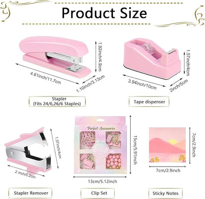 Office Supplies,Desk Accessories,Stapler and Tape Dispenser Set,1000 Staples,Staple Remover,Pen Holder,Folding Phone Holder,Journal Notebook,Ballpoint Pen,Scissor,Ruler,Clear Tape,Sticky Notes,Ect