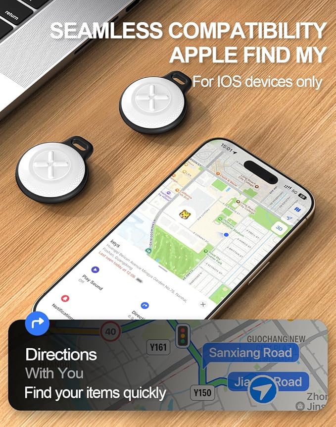 QNCZ Key Tracker, Air Tags-2 Pack, Luggage Tracker Works with Apple Find My (iOS only), Water-Resistant, GPS Tracker Tags for Wallet, Luggage, Keys, Backpack, Black