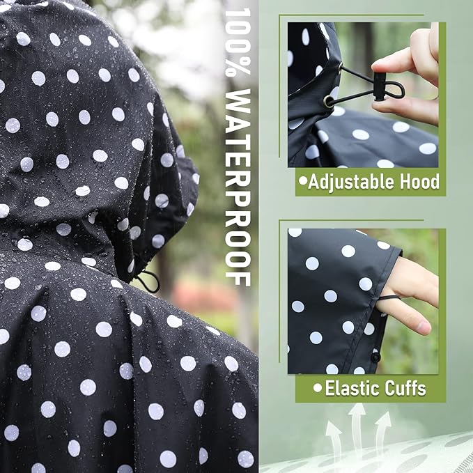 SaphiRose Unisex Rain Poncho Waterproof Raincoat Hooded for Adults Women with Pockets