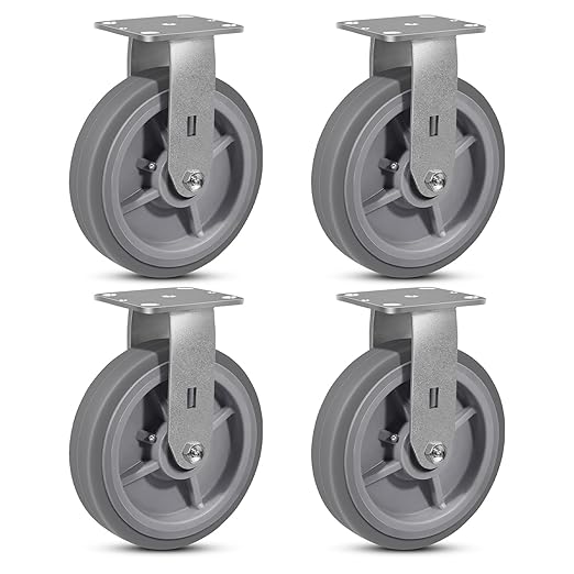 8"x2" Rubber Wheels (Flat Tread)- Heavy Duty Casters, Industrial Caster Wheels- Set of 4 with up to 4800 LB Capacity- Use for Dollies, Workbench(4 Rigid)