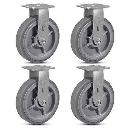 8"x2" Rubber Wheels (Flat Tread)- Heavy Duty Casters, Industrial Caster Wheels- Set of 4 with up to 4800 LB Capacity- Use for Dollies, Workbench(4 Rigid)