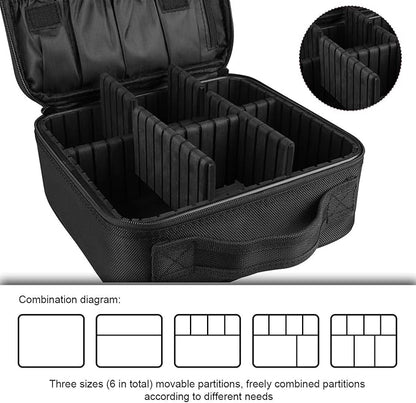 Travel Makeup Case, Cosmetic Train Case Organizer Portable Artist Storage Makeup Bag with Adjustable Dividers for Cosmetics Makeup Brushes Toiletry Jewelry Digital Accessories - Black