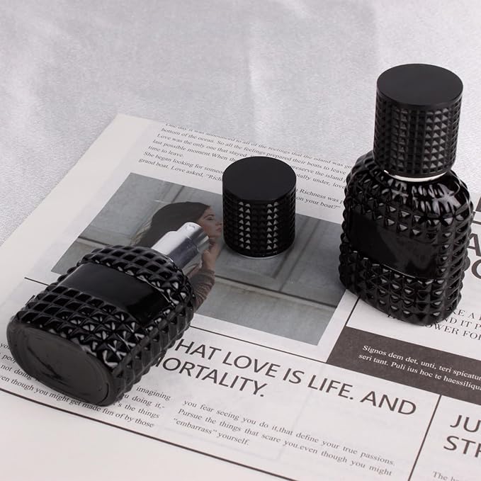 2 Pack 30ml Perfume Spray Bottles Empty, Refillable Glass Fine Mist Atomizer, Portable Travel Perfume Atomizers Fragrance Containers Sprayer for Cleaning, Essential Oils, Liquids (Black)