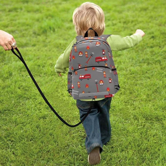 Fire Truck Kid's Toddler Backpack for Boys Girls Preschool Nursery with Safety Leash (012215)