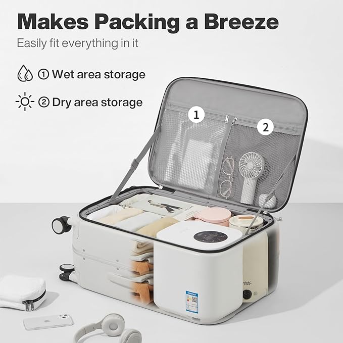 mixi 24 Inch Checked Luggage PC Hard Shell Suitcase Top Opening Aluminum Frame Travel Suitcases with Wheels, Smoke White