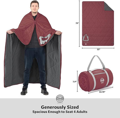 STOVER Large Waterproof Outdoor Stadium Blanket- Extra Thick Soft Fleece Camping Blanket for Travel, Picnics, Sports, Dogs 79"x55", Warm, Windproof, Sand-Proof, Lightweight, Packable (Varsity Crimson)
