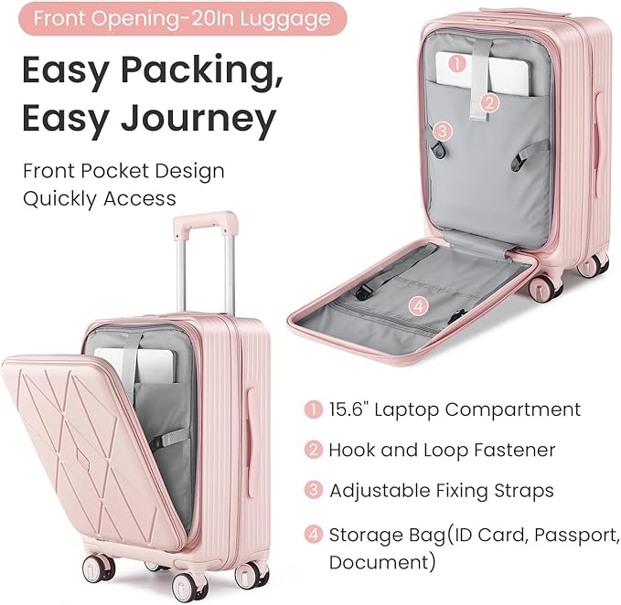Merax Luggage Sets 3 Piece,Front Open PC Hardshell Expandable Carry on Suitcase with Spinner Wheels and TSA Lock,Lightweight 20in/24in/28in Luggage,Pink-1