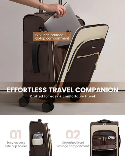 LOVEVOOK Carry On Luggage 22x14x9 Airline Approved, 20 Inch Softside Suitcases with Wheels, Lightweight Spinner Carry on Suitcase with TSA Lock, Water-Resistant Large Capacity Luggage for Travel