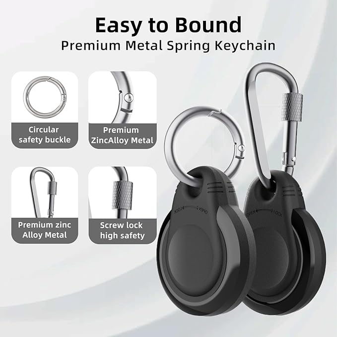 Waterproof Holder for AirTag Keychain Lock Case for Apple AirTags Keyring Durable Lightweight Cover for AirTag for Keys Kids Luggage Backpacks Pet Collar Black 4Pack