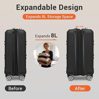 Kono Carry On Luggage 22x14x9 Airline Approved with Spinner Wheels,Lightweight PC+ABS 20 Inch Luggage with TSA Lock,Expandable Hard Shell Carry On Suitcases for Men Women,Black